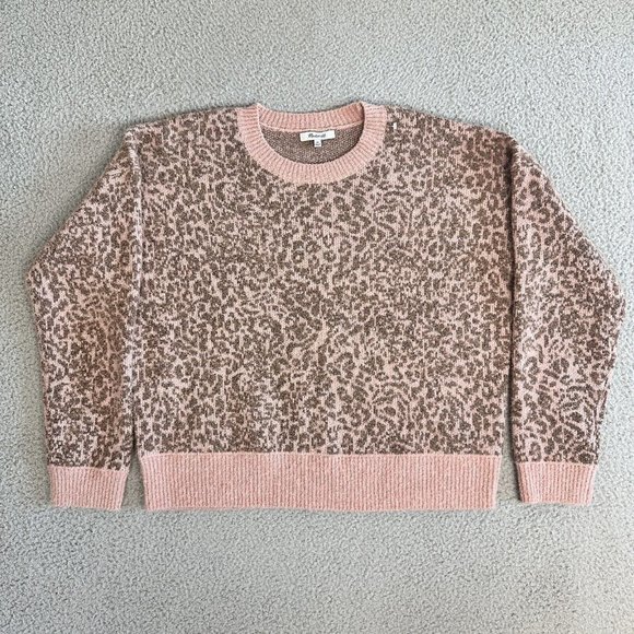 Madewell Sweater in Leopard Womens XL Shrunken Pullover Pink Animal Print - Picture 13 of 16